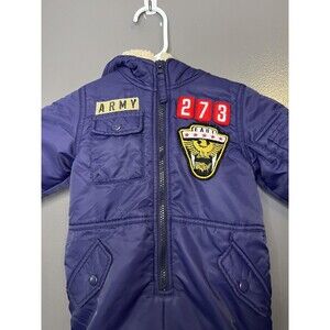 F.O.KIDS Snowsuit Boys 12-18 Months Blue Puffer Hooded Fleece Lined CAMP Patch